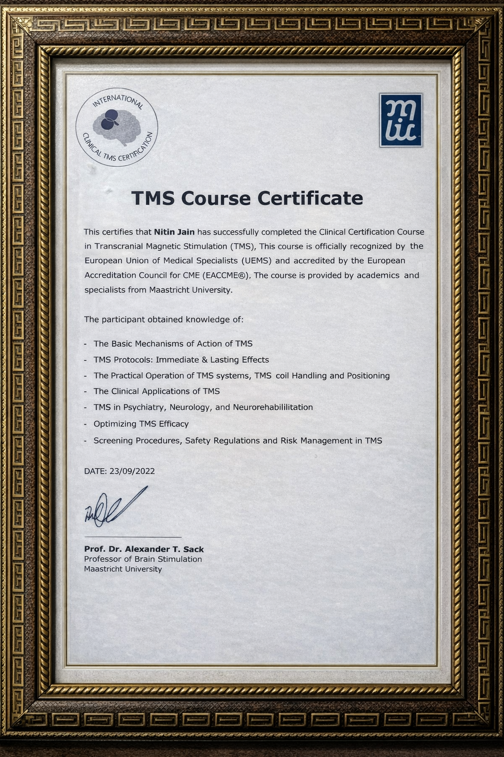 TMS Certificate